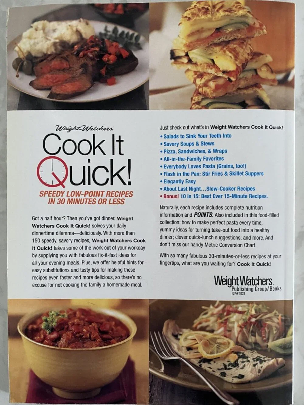 Lot of 2 WEIGHT WATCHERS Cookbooks Cook it Quick! & In No Time